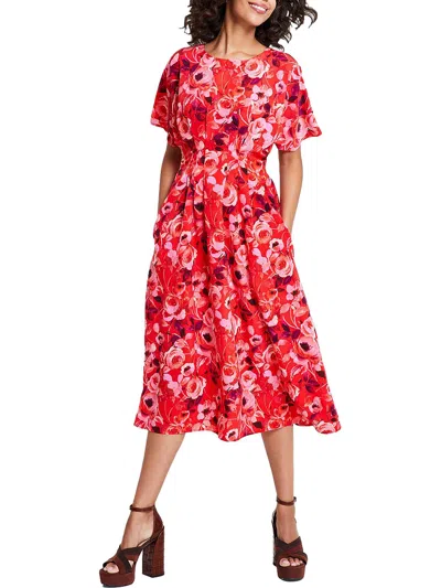 Kensie Womens Floral Pinktuck Midi Dress In Multi
