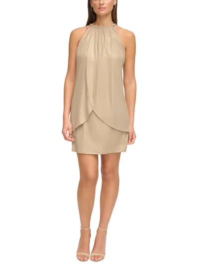 Kensie Womens Jersey Metallic Sheath Dress In Gold