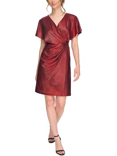 Kensie Womens Metallic Polyester Wrap Dress In Red