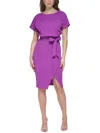 Kensie Tie Front Blouson Dress In Purple