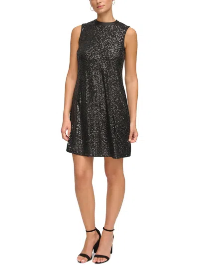 Kensie Womens Sequined Sleeveless Shift Dress In Black