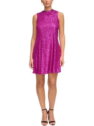 Kensie Womens Sequined Sleeveless Shift Dress In Pink