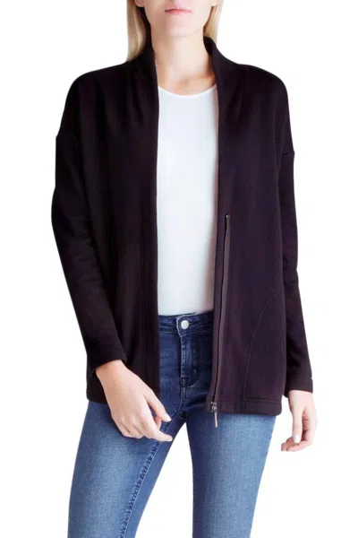 Kensie Zipper Front Fleece Jacket In Black In Burgundy