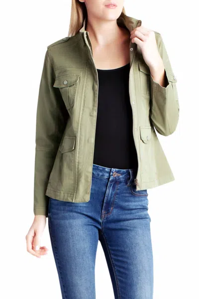 Kensie Zipper Front Utility Jacket With Pockets In Vineyard Green In Multi
