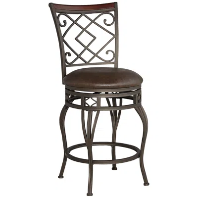 Kensington Hill Hartley 25 1/2" Wood And Bronze Swivel Counter Stool