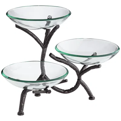 Kensington Hill Metal Branching 12" High 3-tier Stand With Glass Bowls