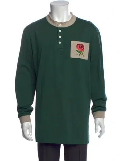 Pre-owned Kent & Curwen Graphic Print Crew Neck Henley In Green