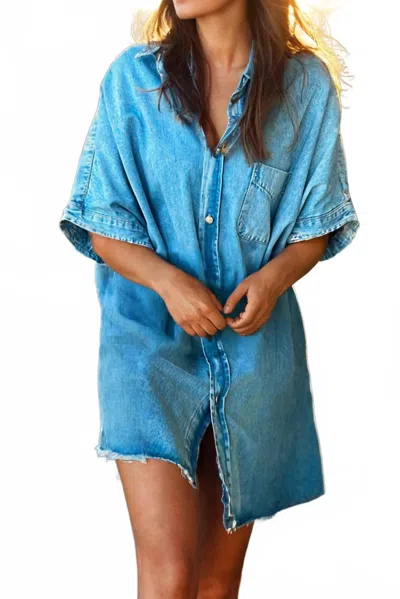 Kentce Fashion Button Down Denim Shirt Mini Dress In Blue