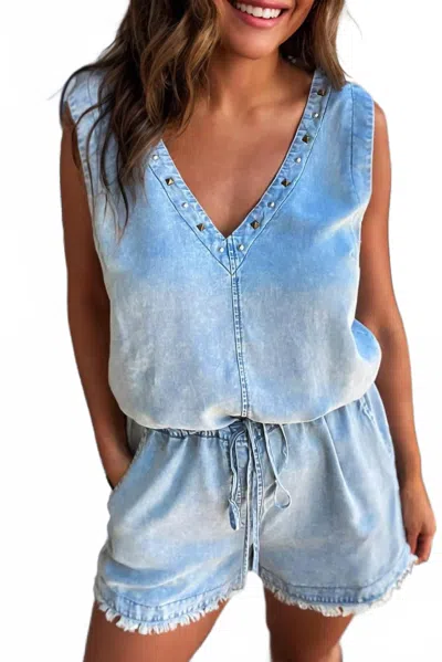 Kentce Fashion Denim Romper In Blue