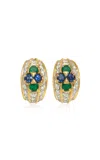 Kentshire Van Cleef & Arpels 18k Yellow Gold Diamond Emerald And Sapphire Earrings