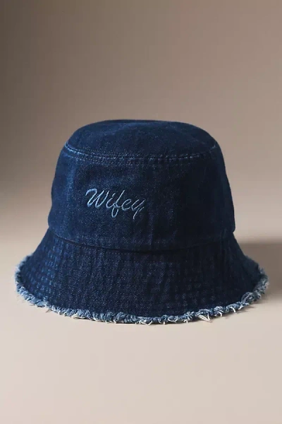 Kenz Kustomz 100% Cotton Denim Wifey Bucket Hat In Dark Wash