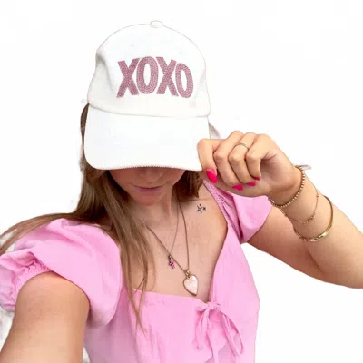Kenze Panne Corduroy "xoxo" Baseball Cap In White