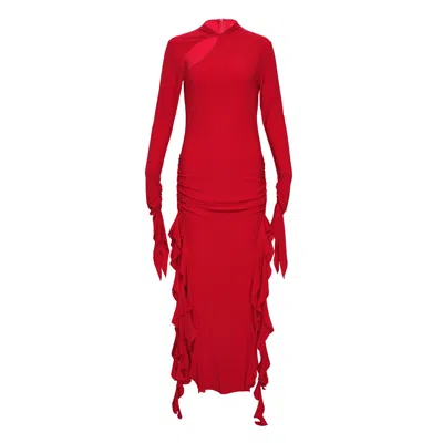 Kenzie Klambie Draped Ruffle Dress In Red