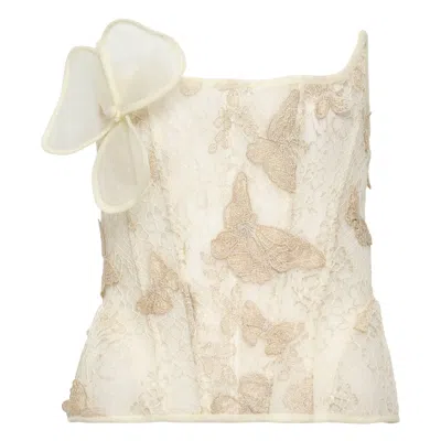 Kenzie Klambie Embroidered Butterfly Lace Dress In Gray