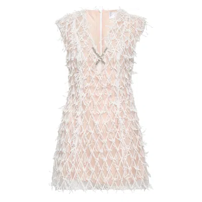 Kenzie Klambie Feather Embellished Dress In Pink