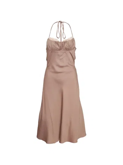 Kenzie Klambie Halterneck Lace-trim Midi Dress In Pink