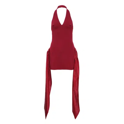 Kenzie Klambie Red Halter Dress In Burgundy