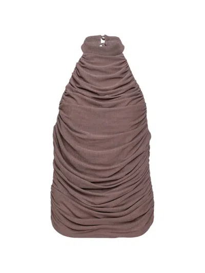 Kenzie Klambie Ruched Halterneck Top In Brown