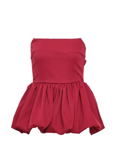 Kenzie Klambie Strapless Peplum Top In Burgundy