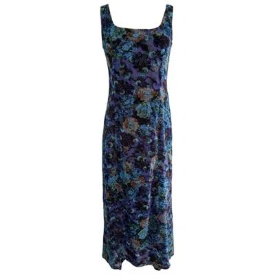 Pre-owned Kenzo 1990s  Blueberry Velvet Burnout Dress In Black