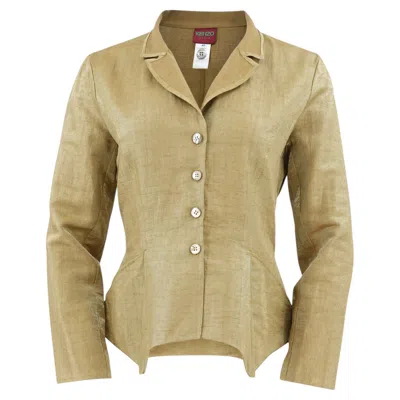 Pre-owned Kenzo 1990s Women's Iridescent Gold Metallic Linen Tailored Jacket In Brown