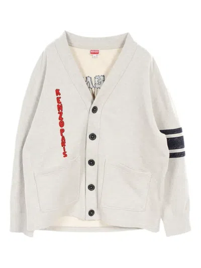 Pre-owned Kenzo 2000 Tiger Head-embroidered Cardigan In White