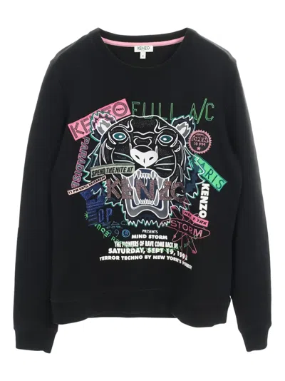 Pre-owned Kenzo 2000s Embroidered Crew-neck Sweatshirt In Black