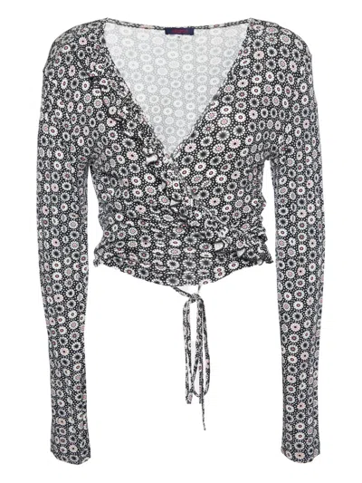 Pre-owned Kenzo 2023 Floral-print Wrap Top In Black