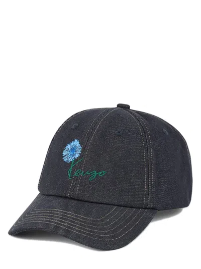 Kenzo 6-panel Adjustable Cap With Embroidered Design In Black
