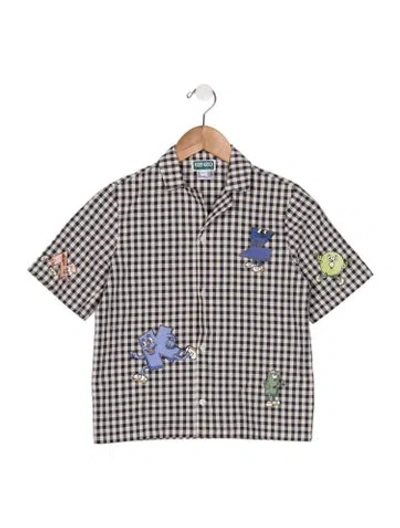 Pre-owned Kenzo Kids' 8 Boys Gingham Shortsleeve  Button-up In Black/white
