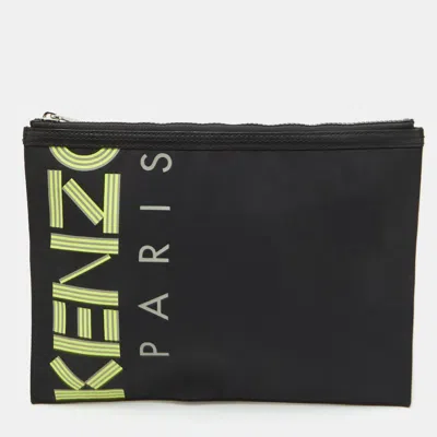 Pre-owned Kenzo A4 Logo Black Nylon Flat Clutch