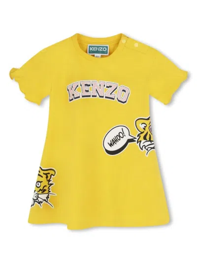 Kenzo Babies' Logo-print Cotton Dress In Yellow