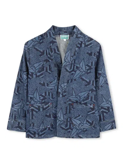 Kenzo Kids' Abstract Pattern Denim Jacket In Blue