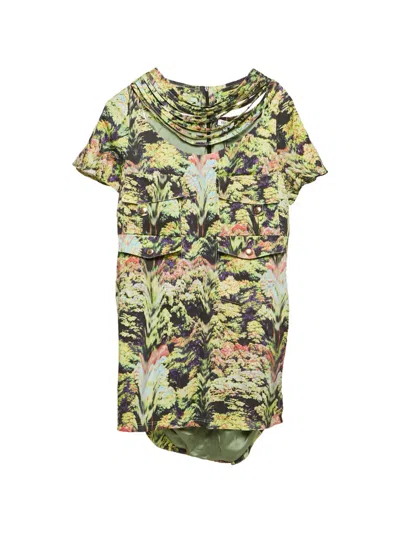 Pre-owned Kenzo Abstract-print Mini Dress In Green