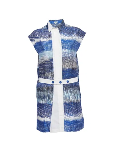 Pre-owned Kenzo Abstract-print Mini Shirt Dress In Blue