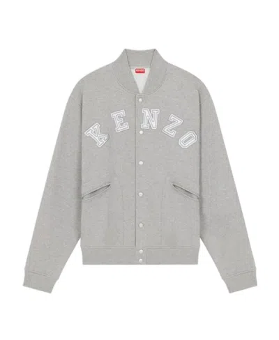 Kenzo Academy Logo-embroidered Bomber Jacket In Pearl Grey