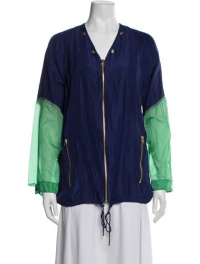 Pre-owned Kenzo Acetate Colorblock Pattern Bomber Jacket In Blue/green
