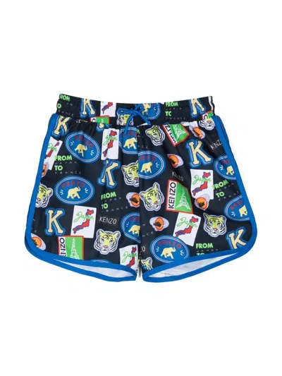 Kenzo Kids' Costume Da Mare Con Stampa All Over In Black