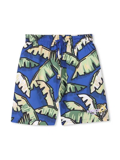 Kenzo Kids' All-over Graphic-print Swimming Shorts In Blue