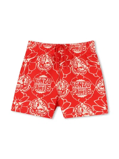 Kenzo Babies' All-over Logo Bermuda Shorts In Red