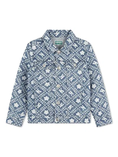 Kenzo Kids' All-over Logo-print Jacket In Blue