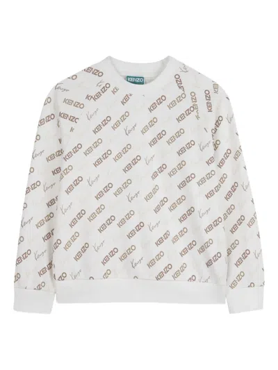 Kenzo Kids' All Over-logo Sweatshirt In White