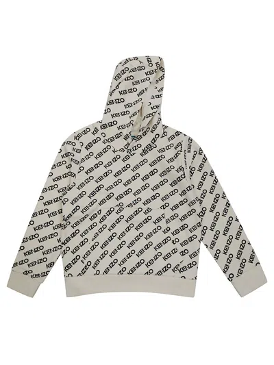 Kenzo Kids' All-over Printed Hoodie In  Avorio