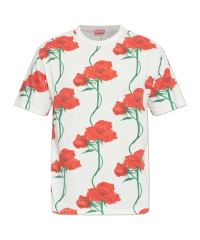 Kenzo All-over Floral Printed Crewneck T-shirt In White