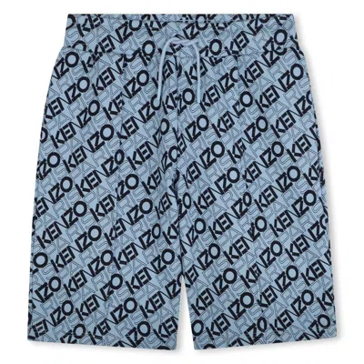 Kenzo All-over Logo Print Cotton Shorts In Blue