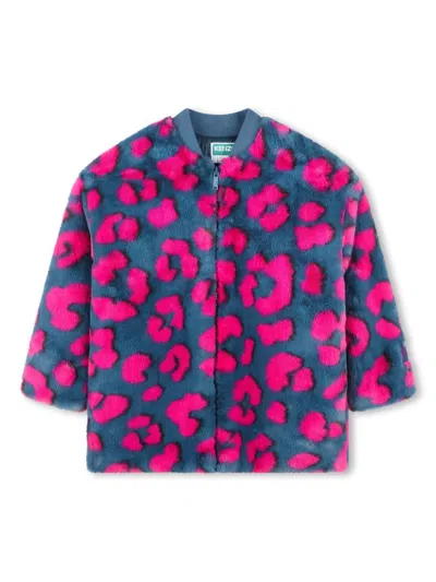 Kenzo Kids' Animal-pattern Faux-fur Coat In Blue