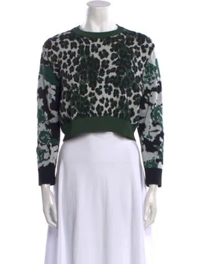 Pre-owned Kenzo Animal Print Crew Neck Sweater In Green