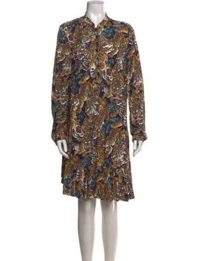 Pre-owned Kenzo Animal Print Mini Dress In Blue