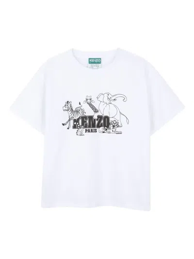 Kenzo Kids' Animal-print T-shirt In White