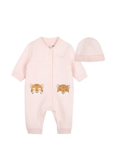 Kenzo Babies' Animal-patch Ribbed Set In Pink